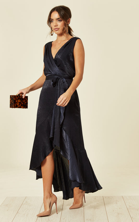 WRAP FRONT MAXI DRESS IN BLACK
