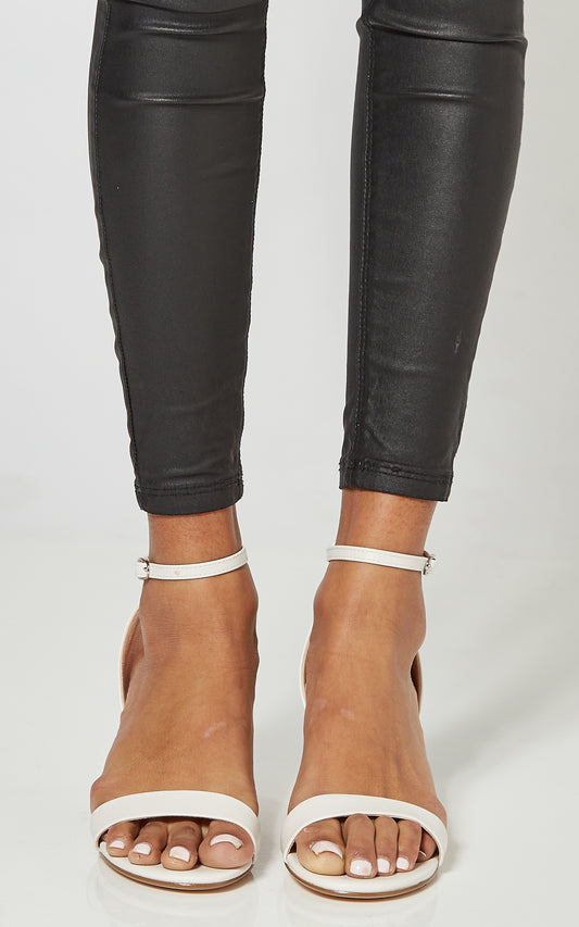 White PU Block Heel Sandals With Ankle Strap