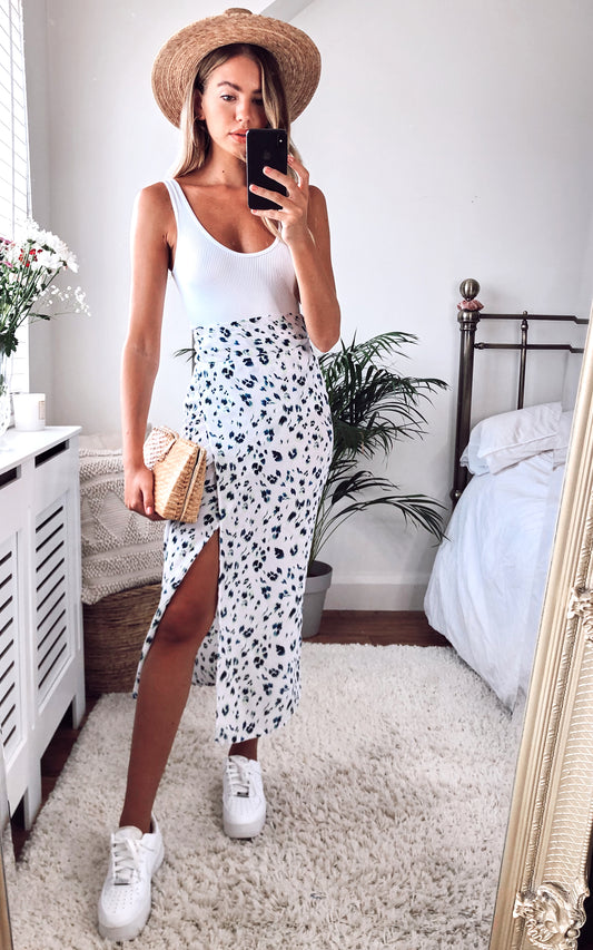 Leopard print midi wrap skirt in Green and white