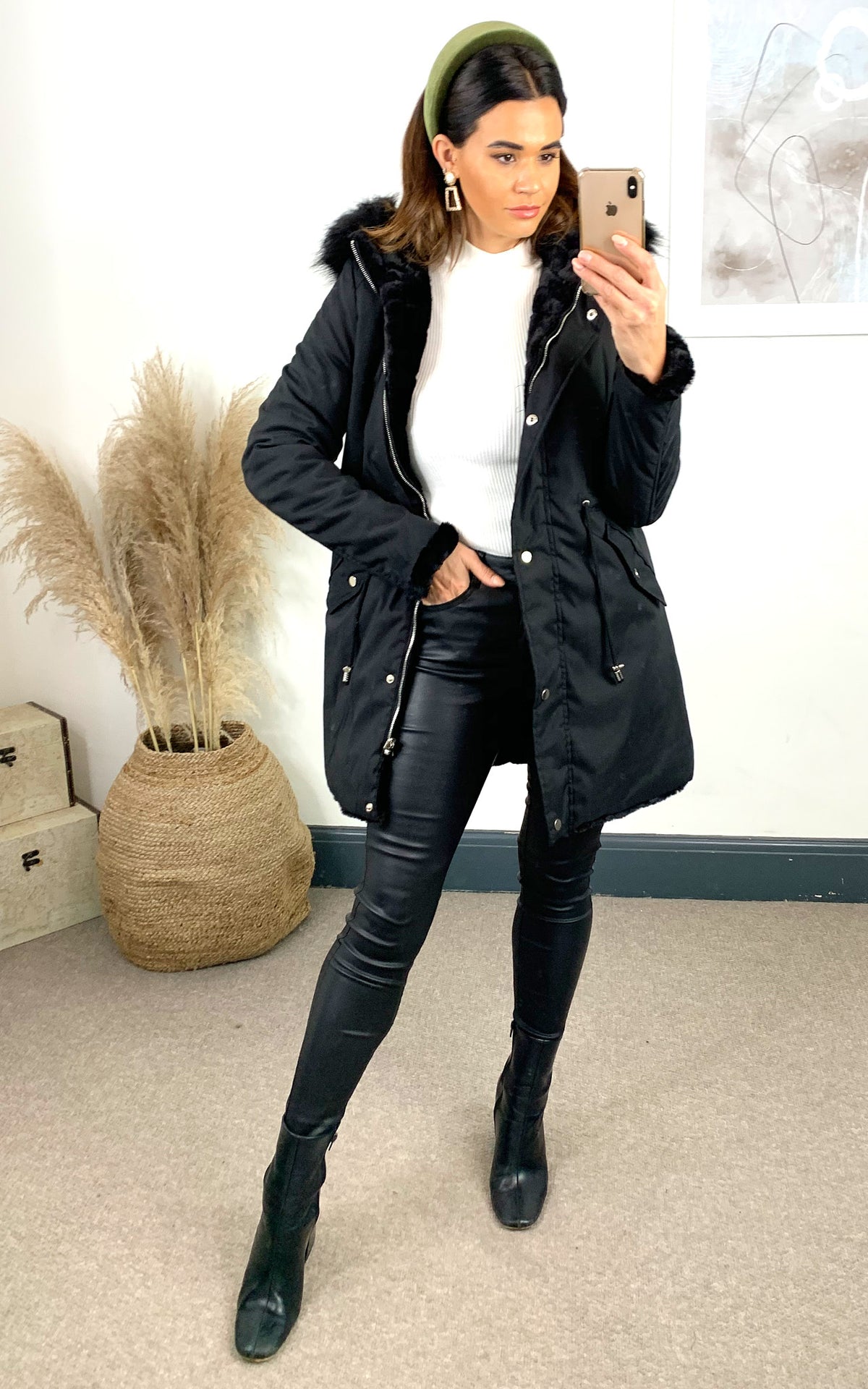 SYLVIA Black Reversible Fur Parka Coat
