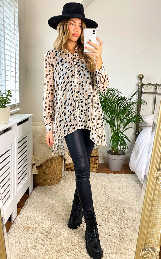 Lauren Animal lurex spot print oversize blouse with hi lo hem