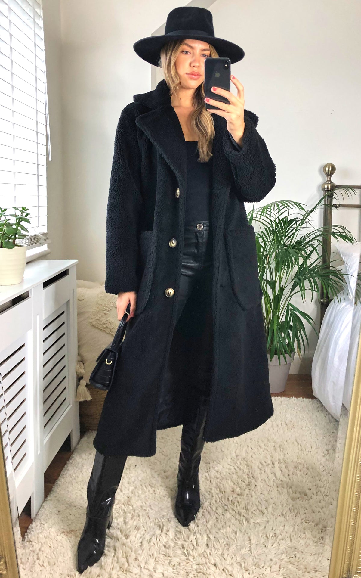Black Longline Teddy Coat