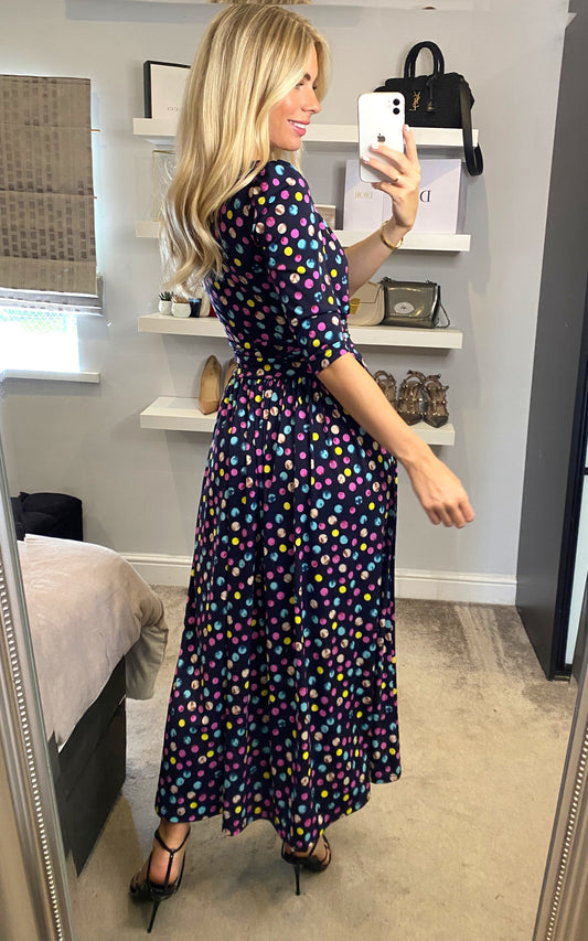 Pauline Sleeved Maxi Dress, Navy Spot