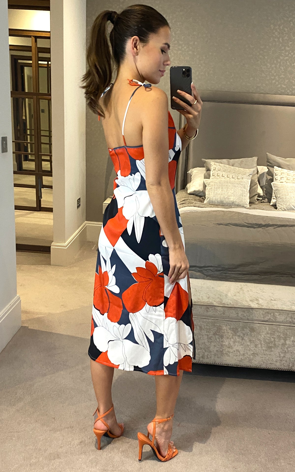 Multicolour cami floral print midi dress with tie strap