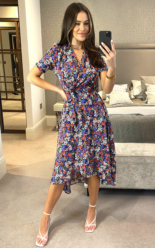 Autumn print floral wrap dress