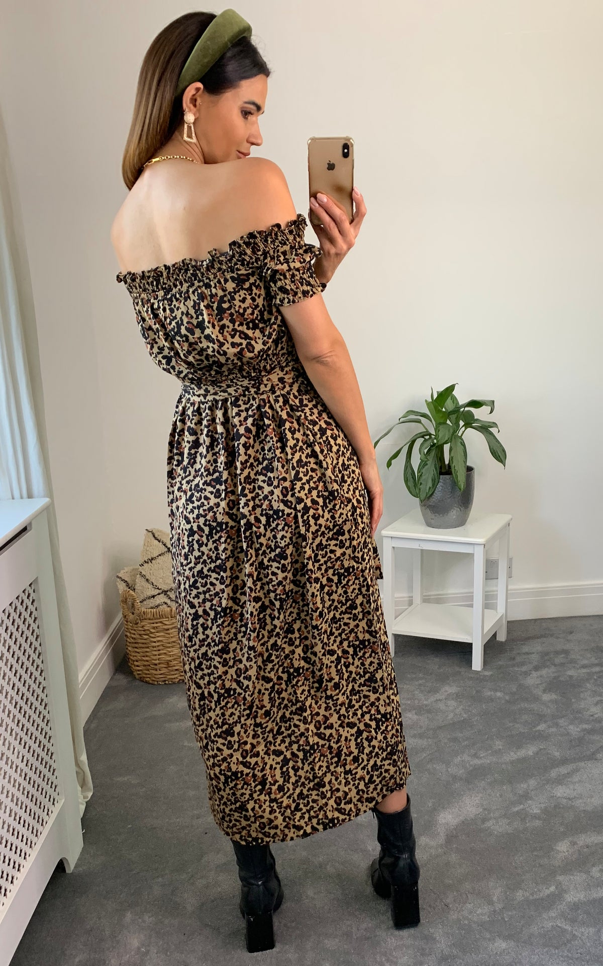 Multicolour leopard print bardot wrap dress