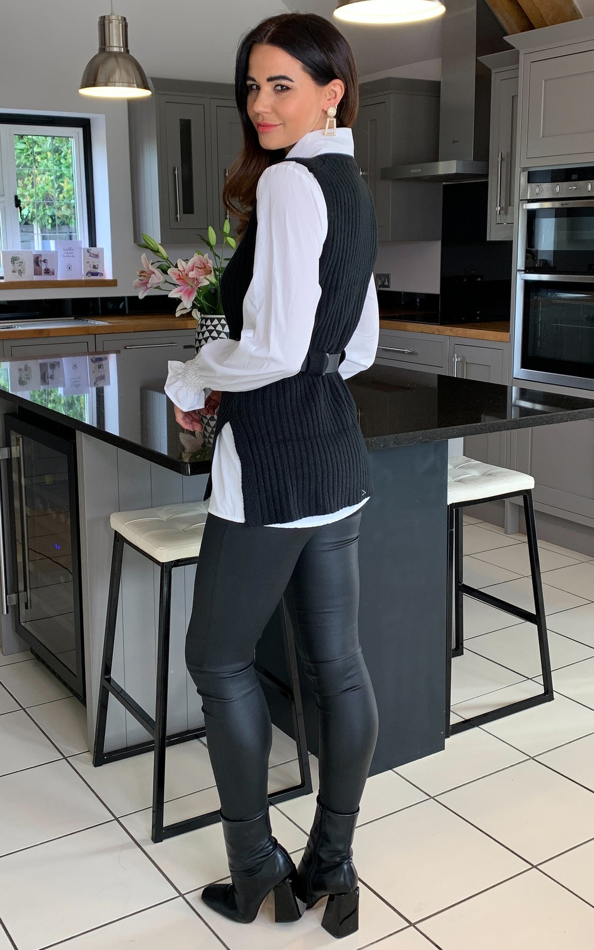 Leya 2 In 1 Belted Vest & Shirt Jumper In Black