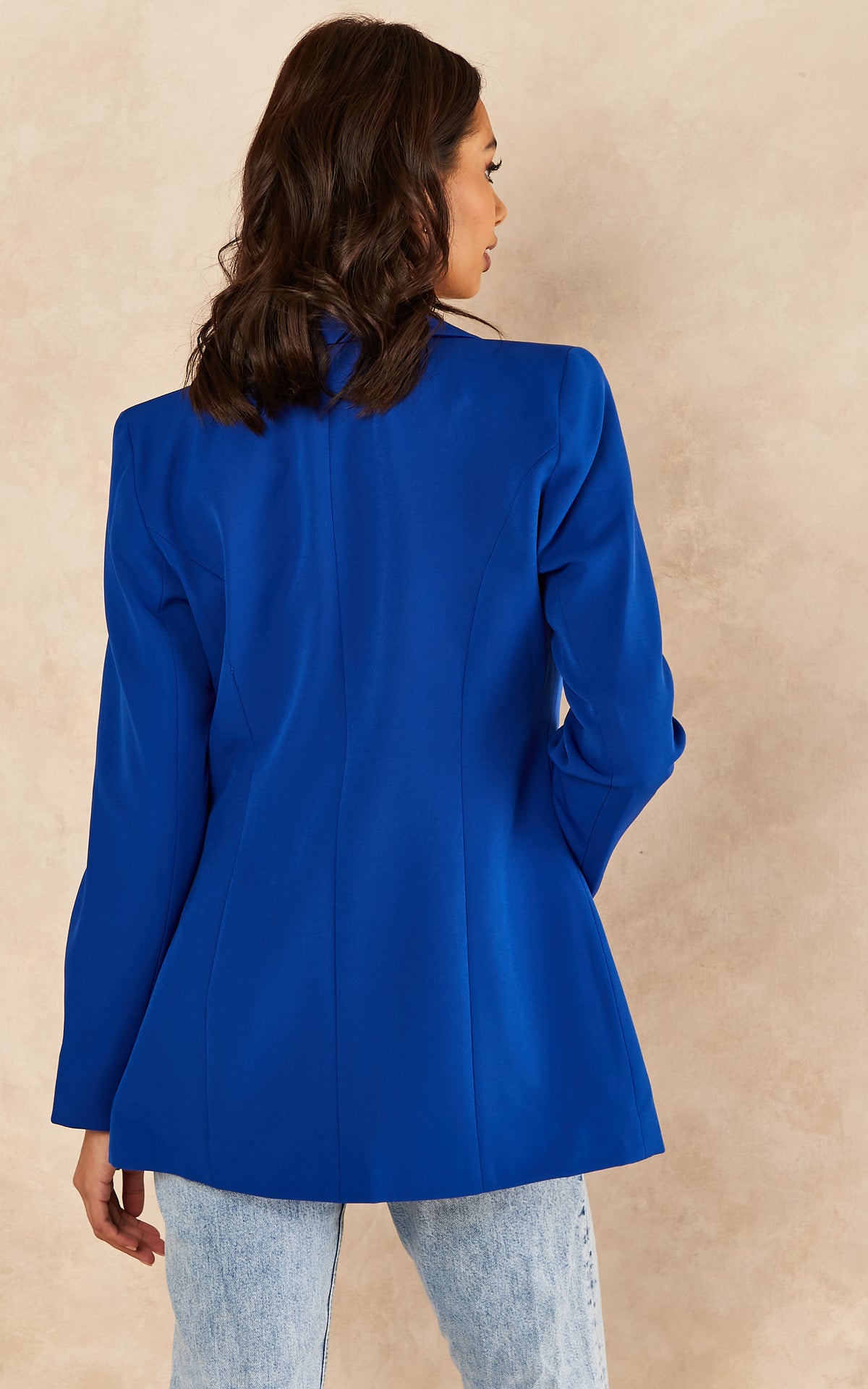 Oversize Longline Blazer with 4 Pockets in Sax Blue