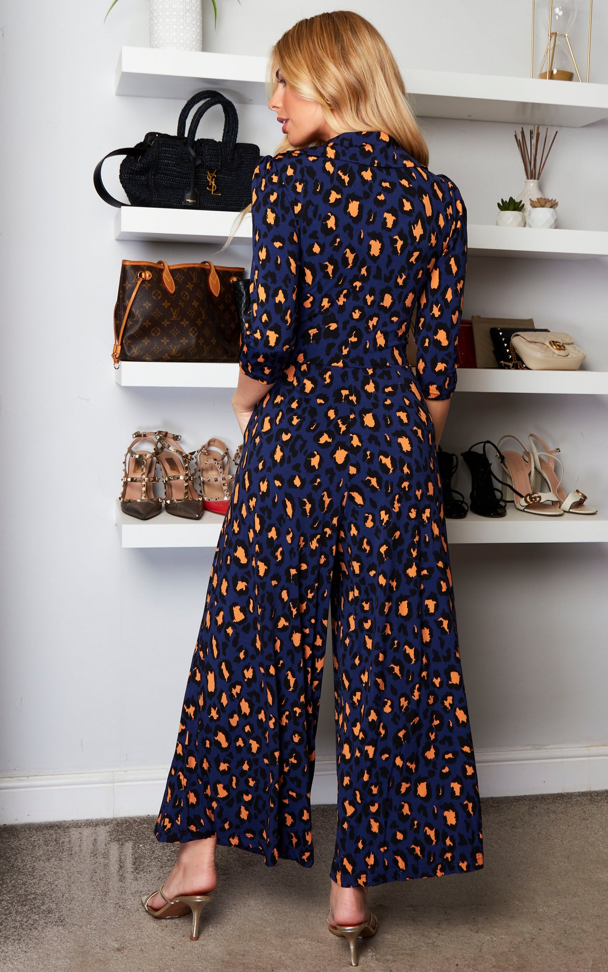 Melissa Shirt Jumpsuit, Navy Animal