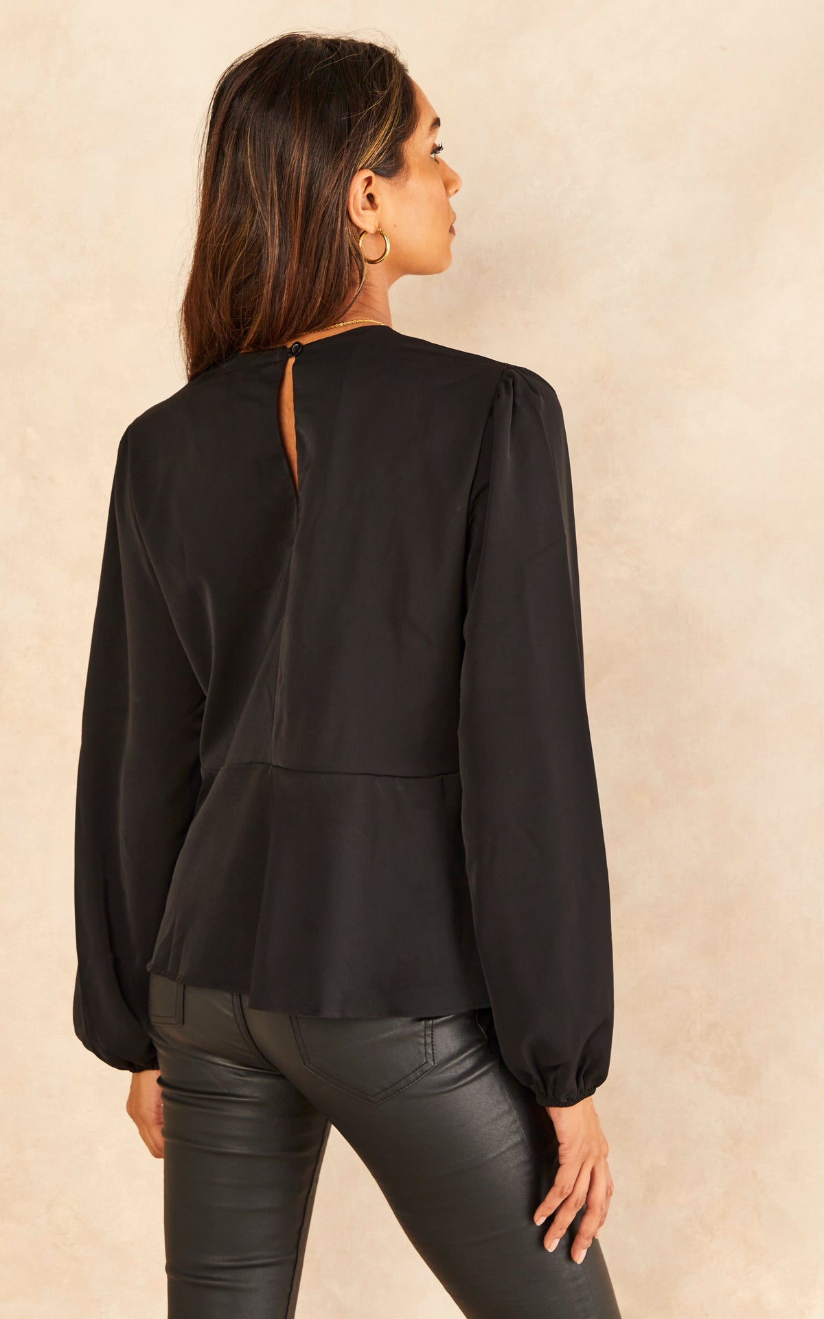 Long Sleeve Wrap Knot Top in Black
