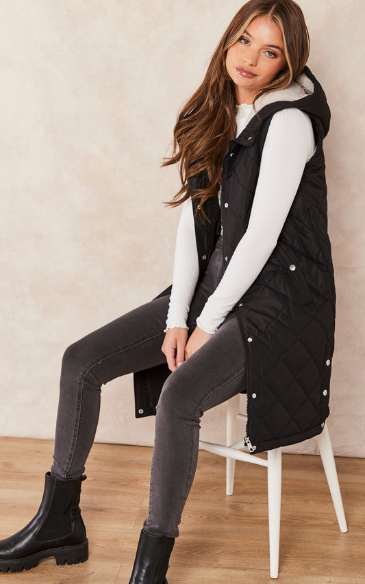 Quilted Gilet with Teddy Lining in Black