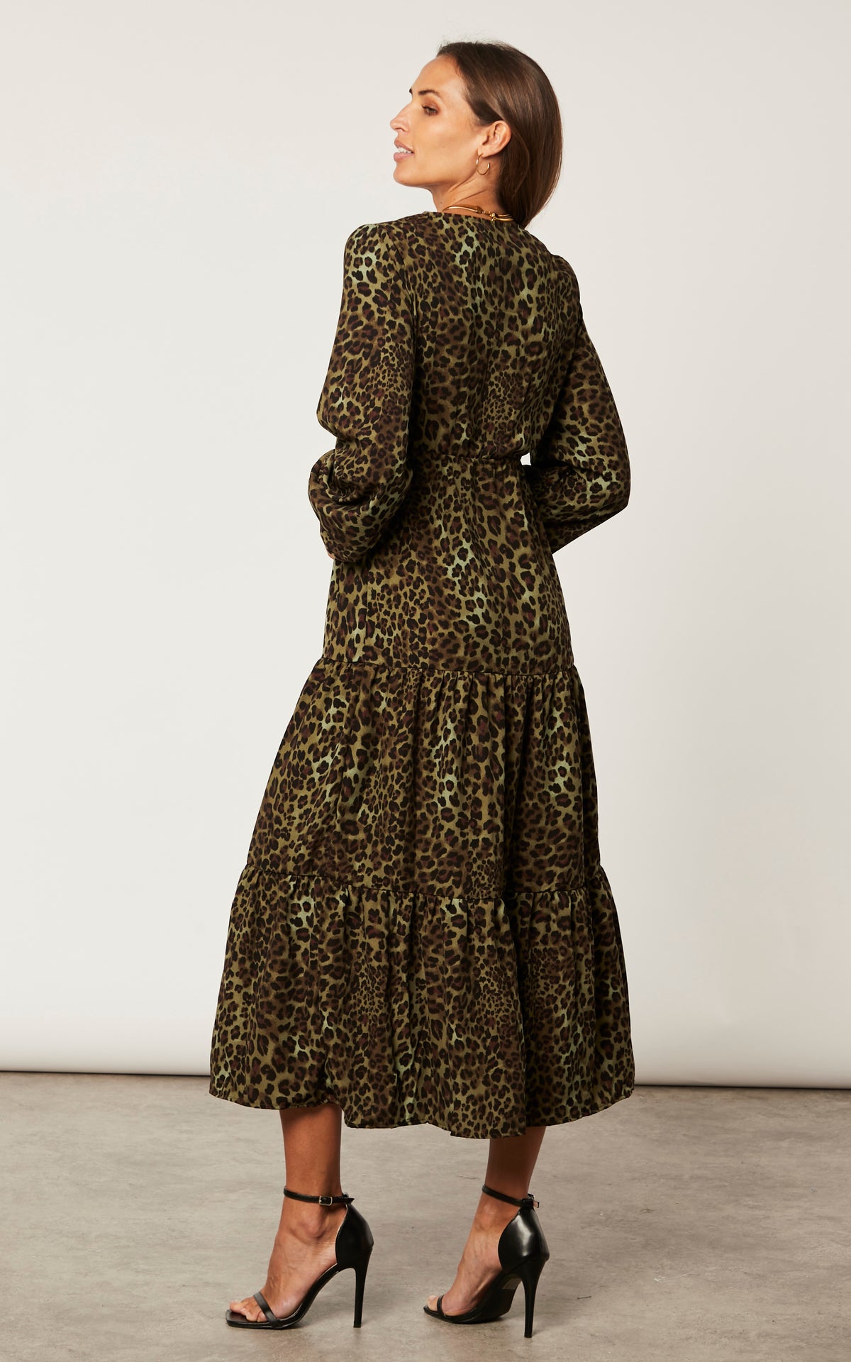 Khaki Animal Print Wrap Front Midaxi Dress