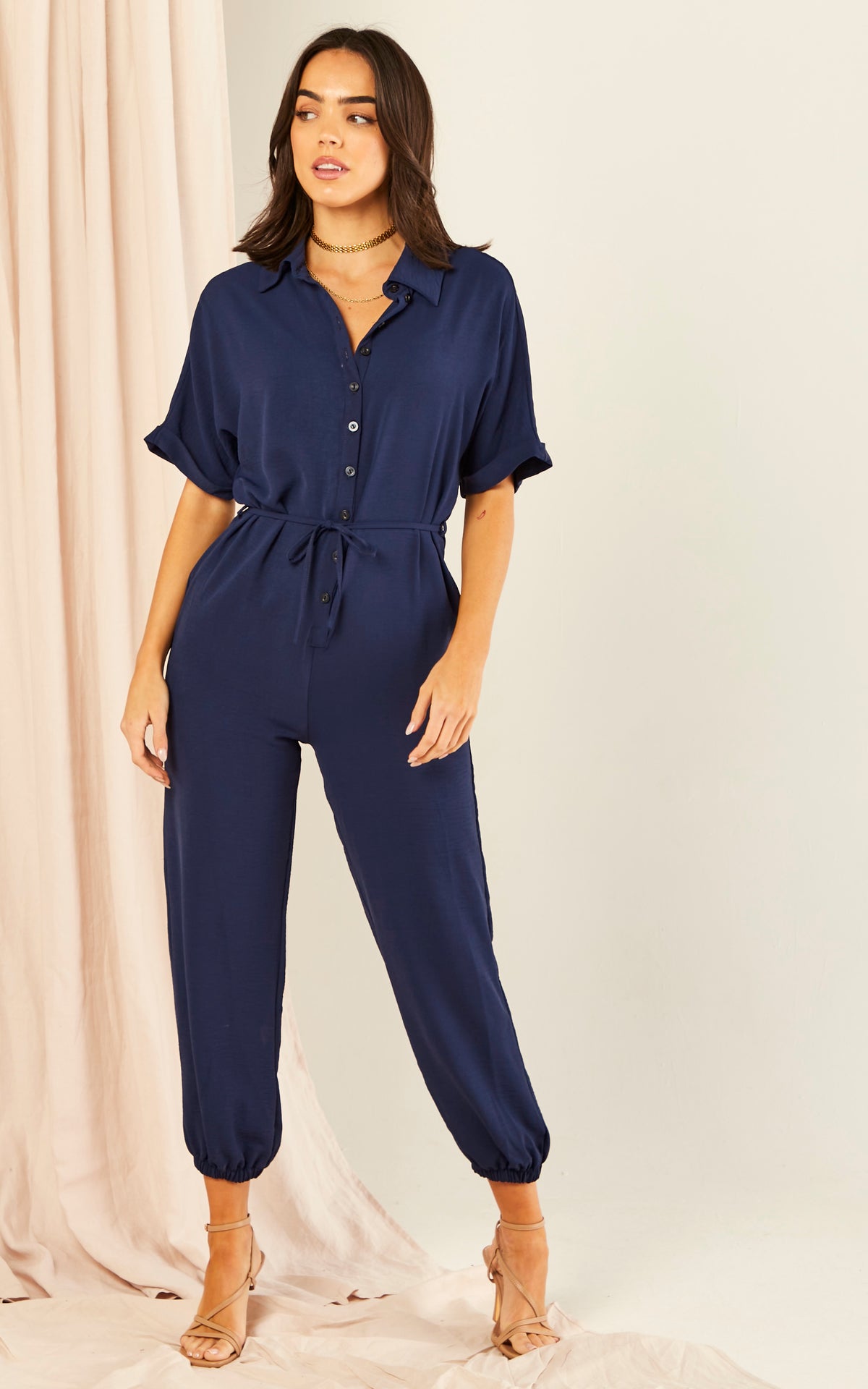Shirt Wrap Jumpsuit in Navy