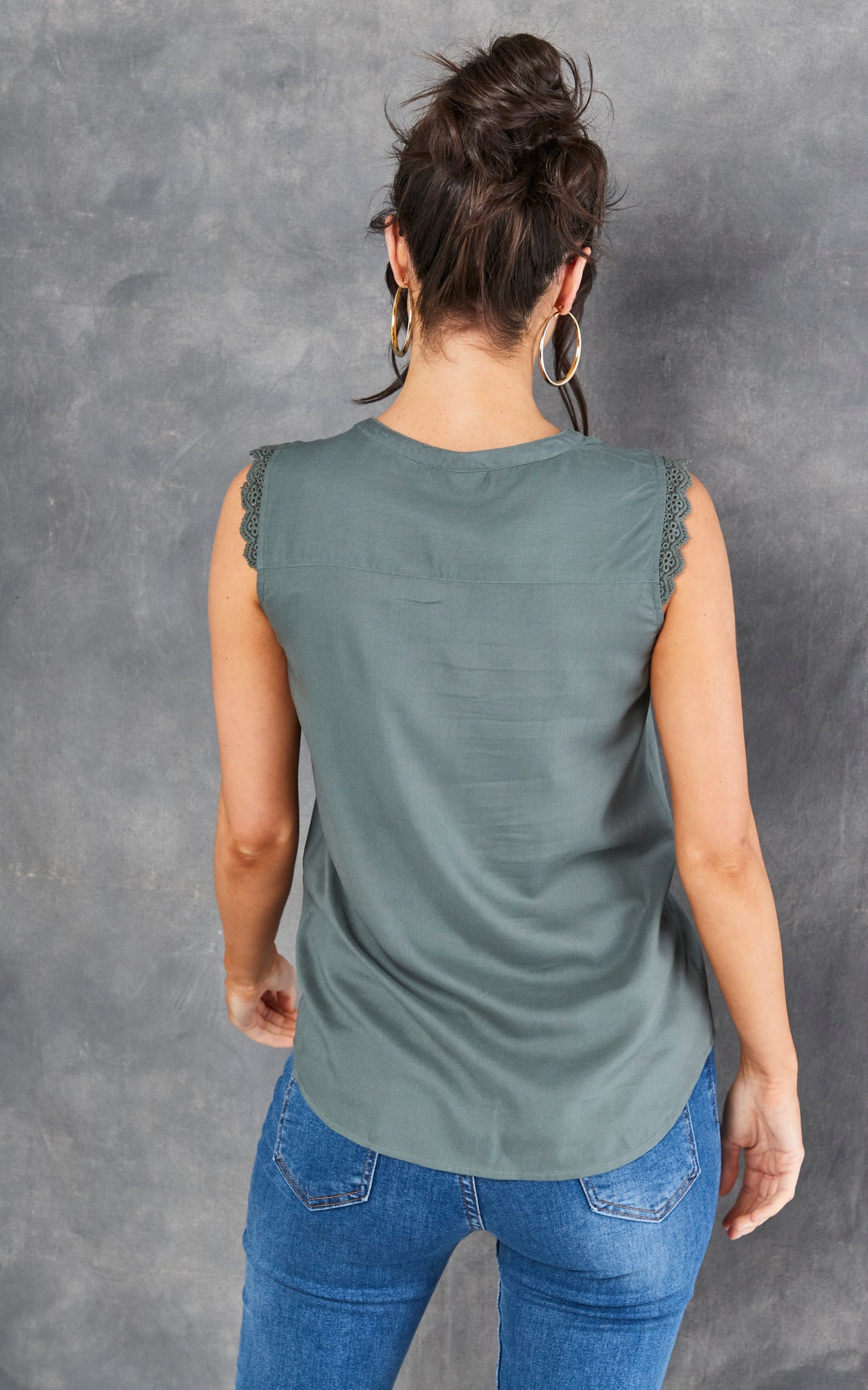 Sleeveless Blouse with V Neck in Khaki