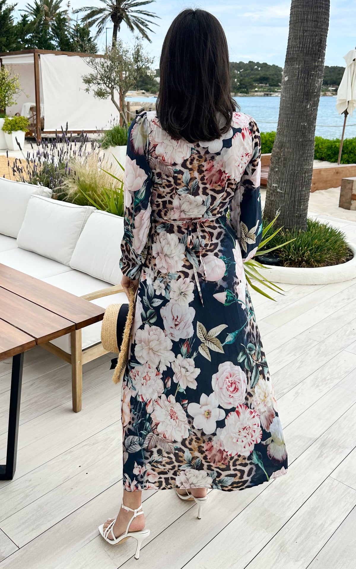 Lora Wrap Maxi Dress in Navy Floral Leopard print