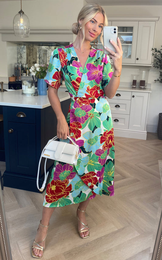 Floral print wrap dress in multicolour