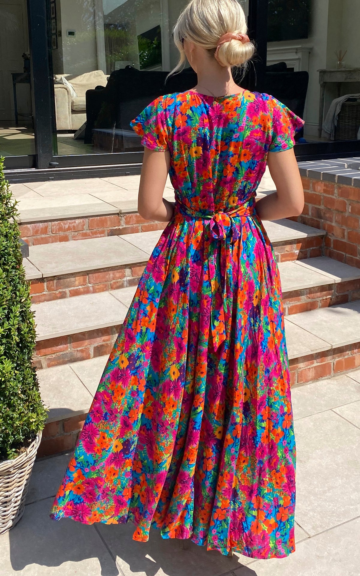 Multi Pink Floral Ruched Front Maxi Dress