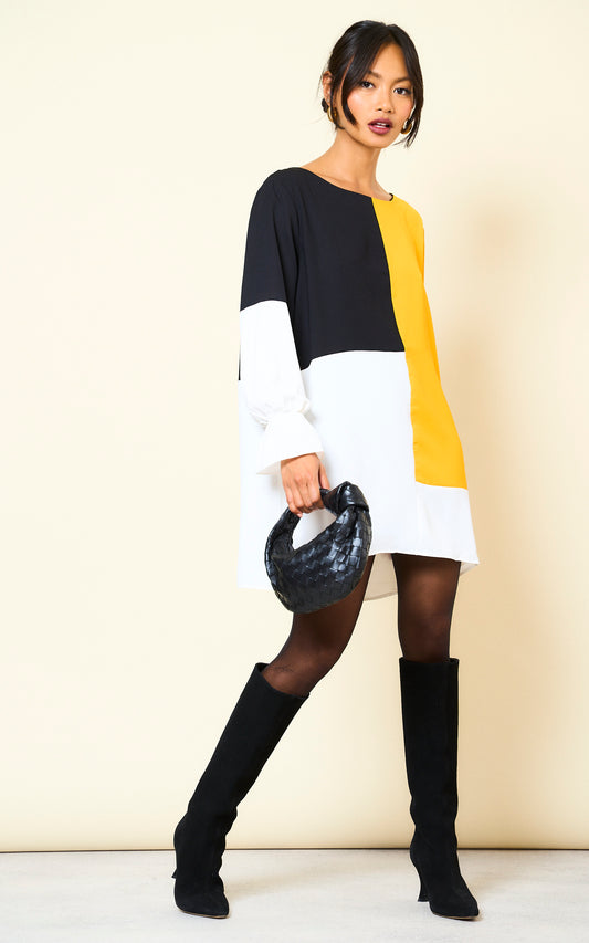 Oversized Colour Block Top in Mustard, Black and White