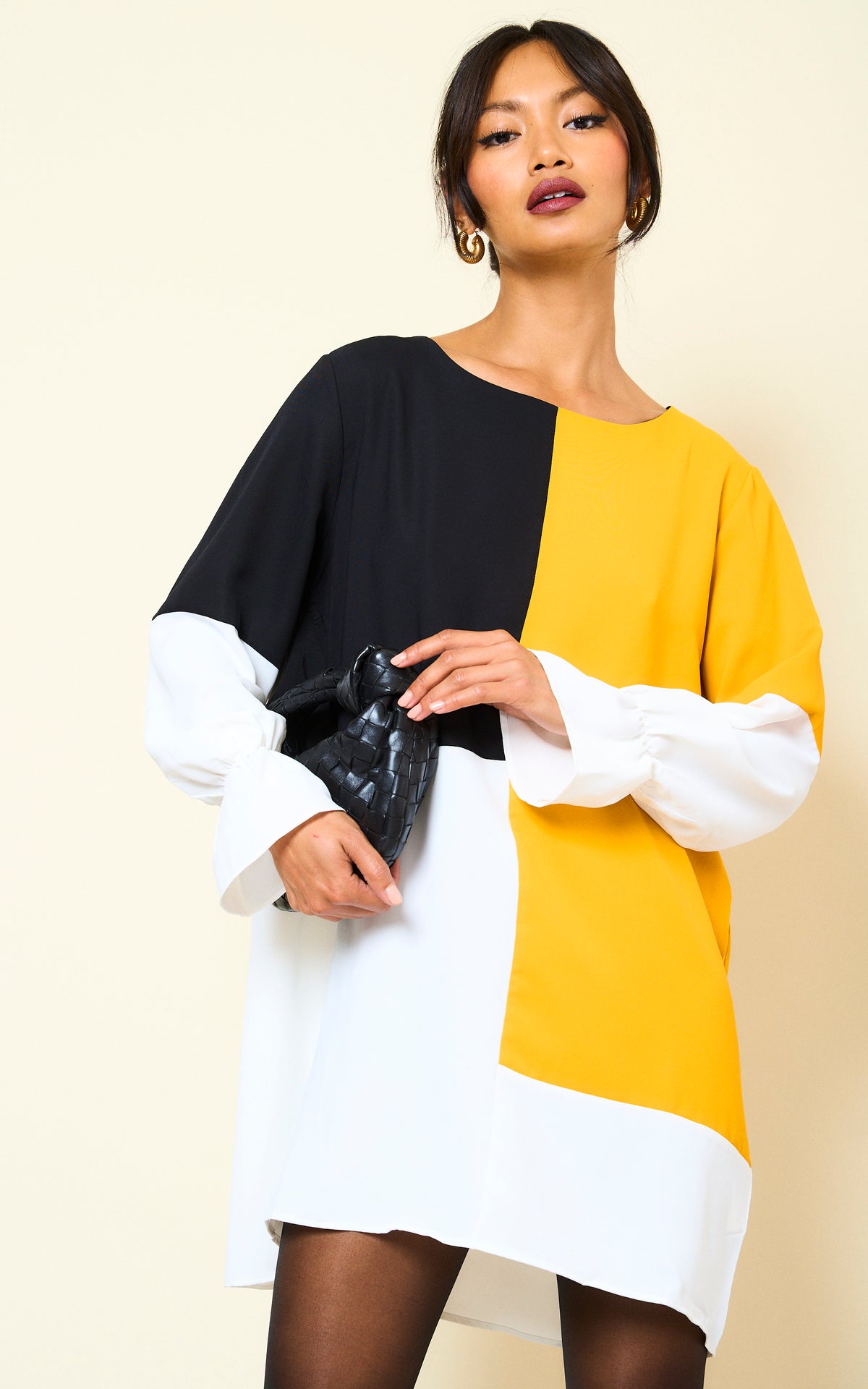 Oversized Colour Block Top in Mustard, Black and White