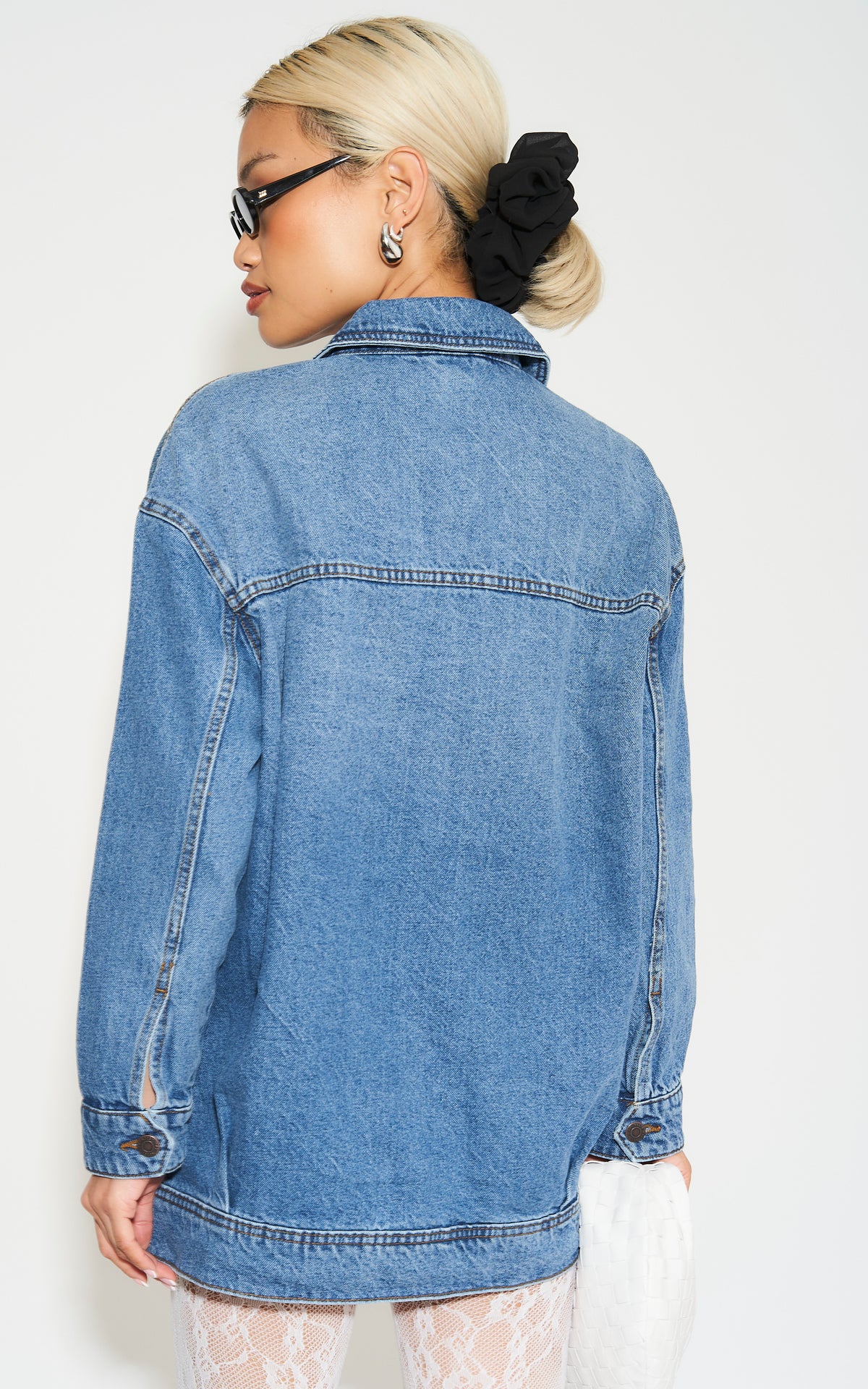 Long Sleeve Oversized Denim Jacket in Medium Blue