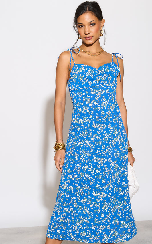 Cami floral print midi dress in blue