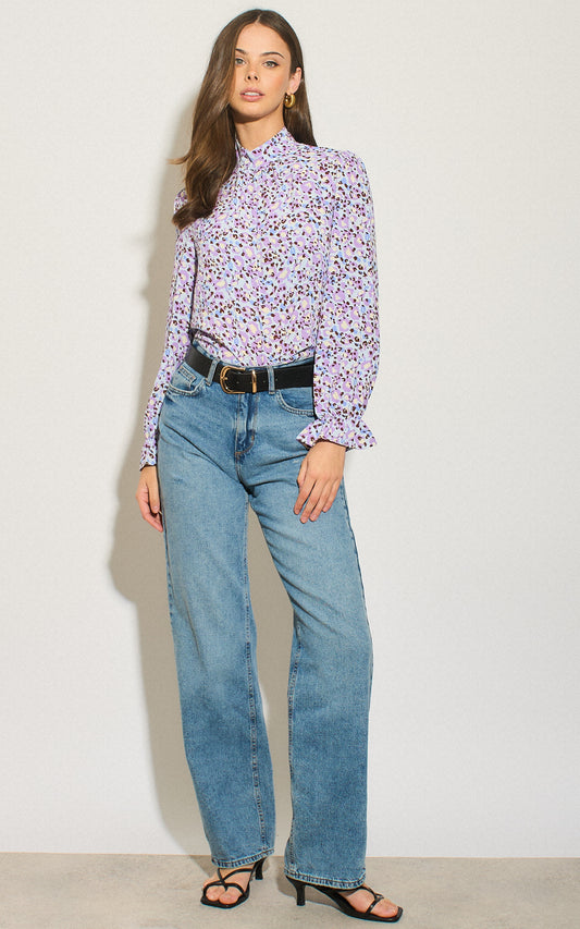 Multicolour high neck floral print long sleeves top