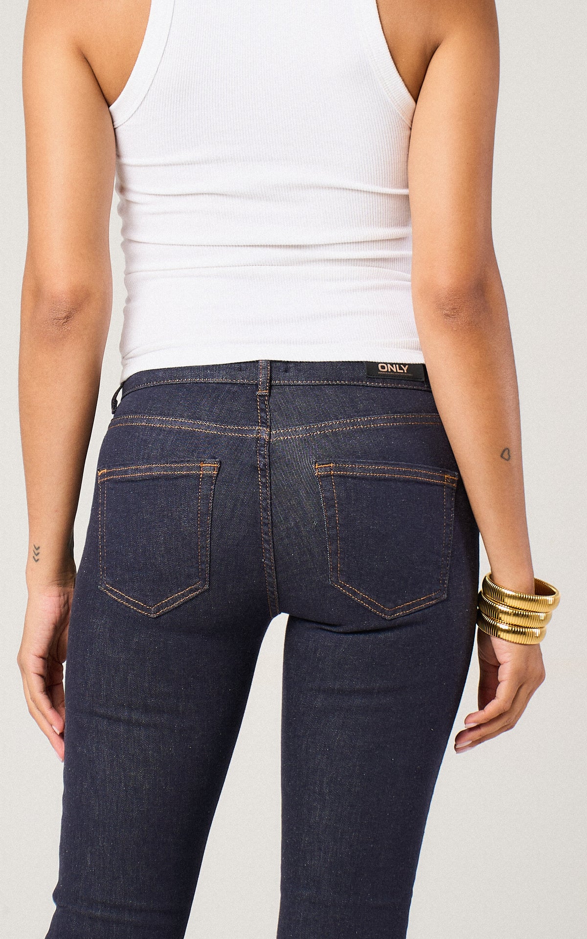 Mid Waist Flared Fit Dark Blue Denim Jeans