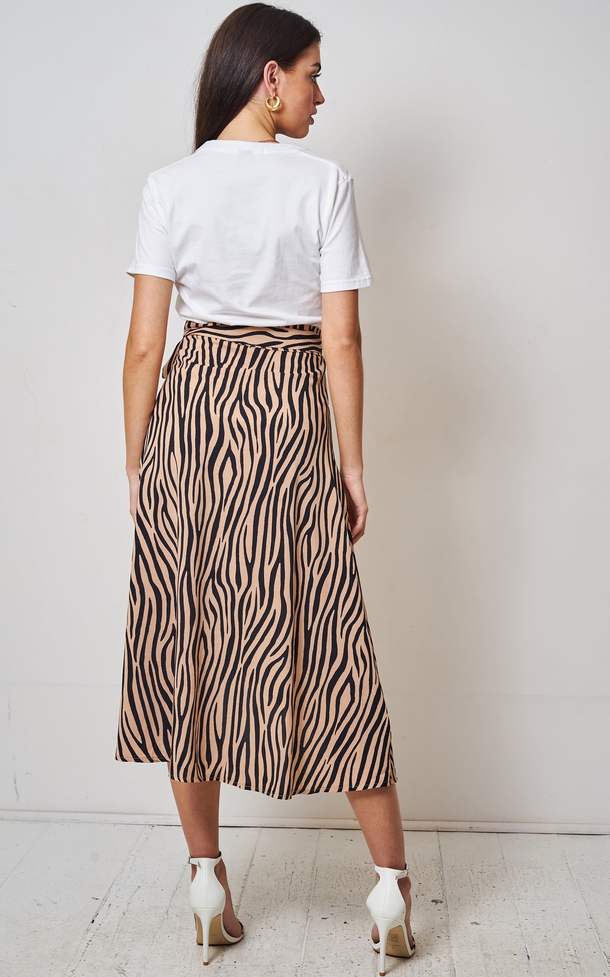 Brown Zebra Print Midi Wrap Skirt