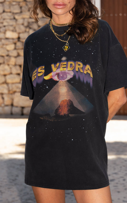 Es Vedra Black Oversized Slogan Tee Dress