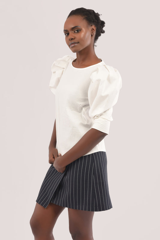 CLOSET LONDON IVORY PLEATED SLEEVE BLOUSE