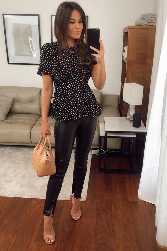 Imogen Angel Sleeve Peplum Top Multi Spot