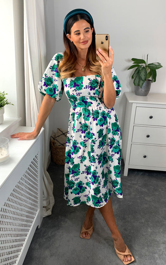 Bardot midi dress in multicolour floral print