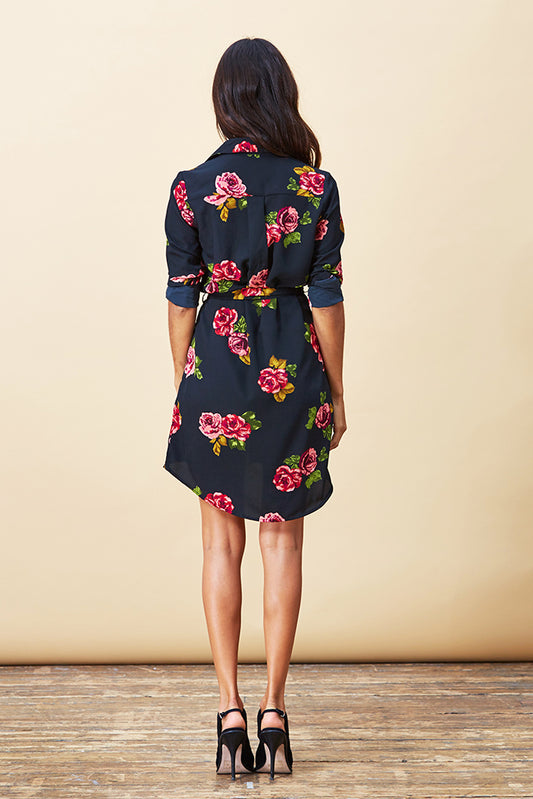 Mini Shirt Dress in Rose Print