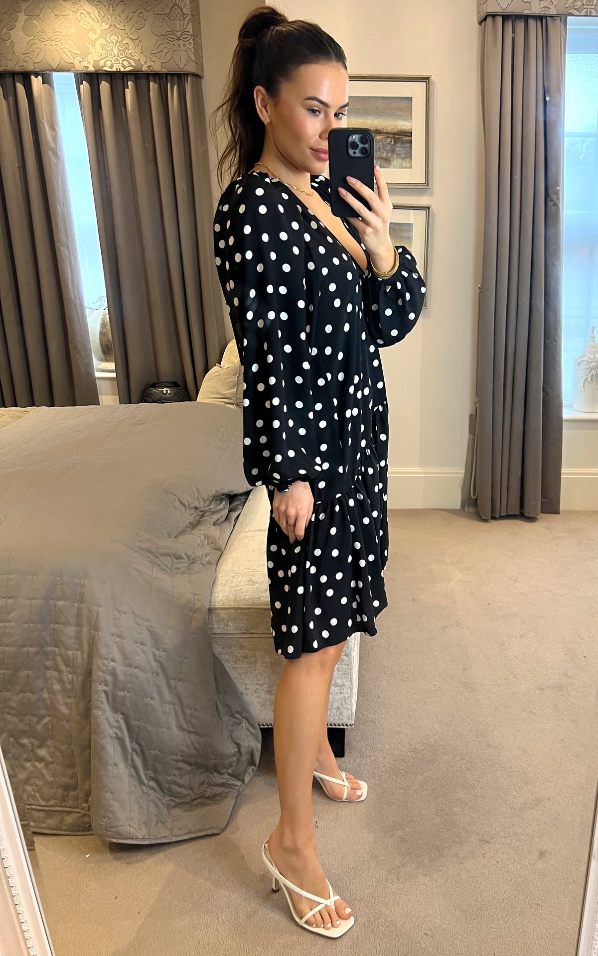 Black Polka Dot smock dress