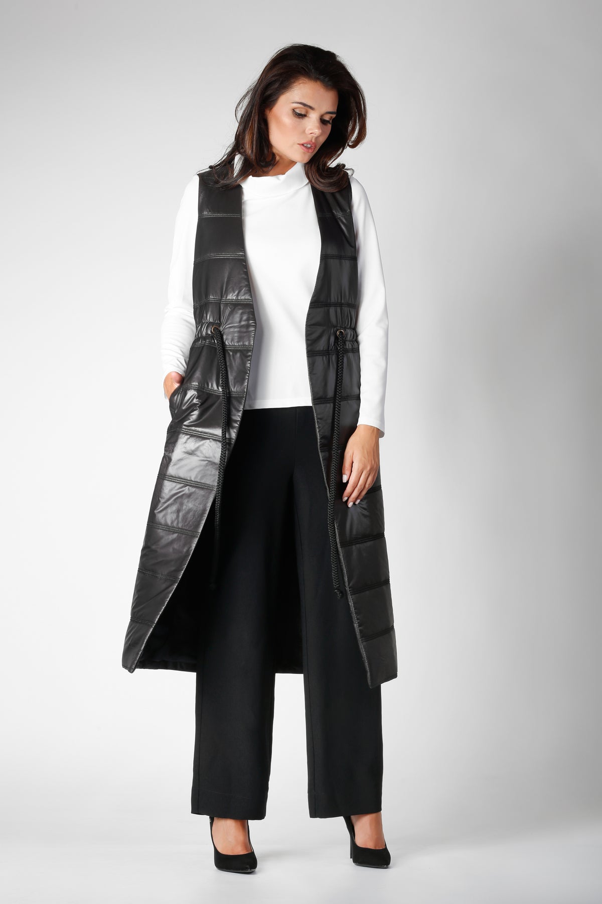 Longline Padded Gilet in Black
