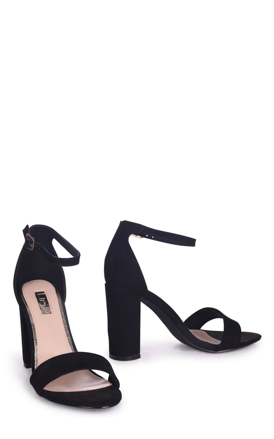Nelly Barely There Block Heels in Black Suede