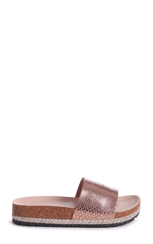 Citrus Rose Gold Snake Platform Slider With Plaited Detail
