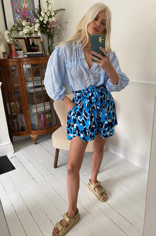 Leopard High Waisted Shorts in Blue