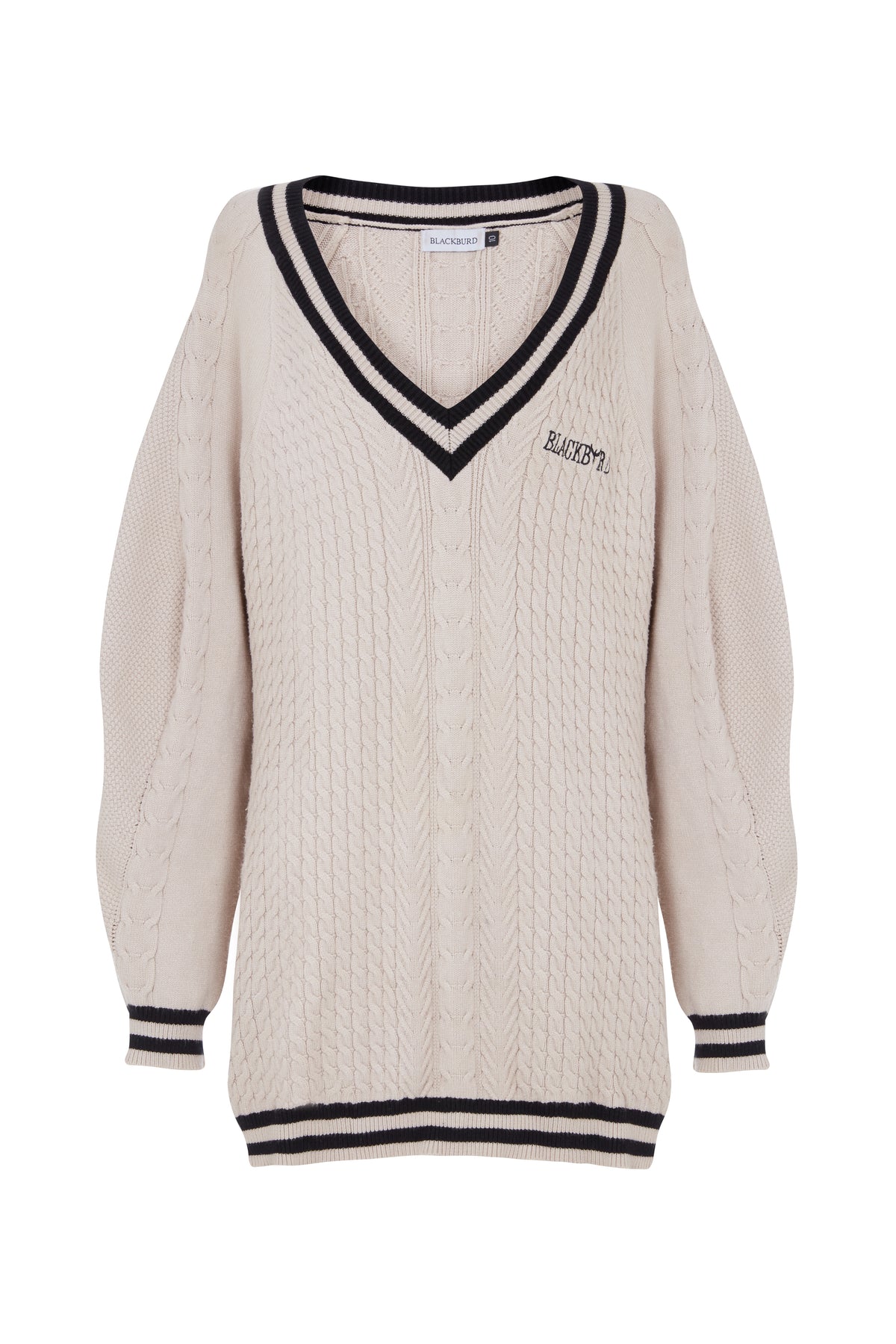 Long Sleeve Jumper Dress in Cream/Black