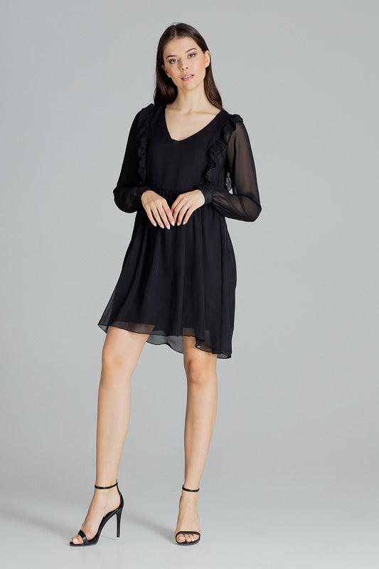 Black Loose Airy Midi Dress With Long Sleeves