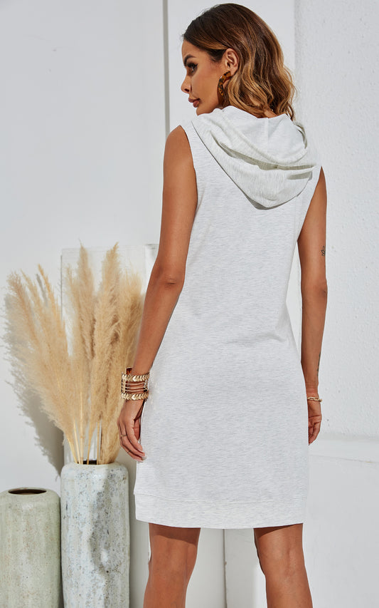Relaxed Sweatshirt Mini Dress With Hoodie In Grey