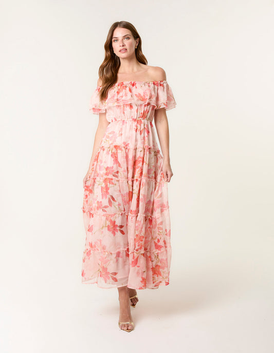 Luxe Off The Shoulder Frill Maxi Dress