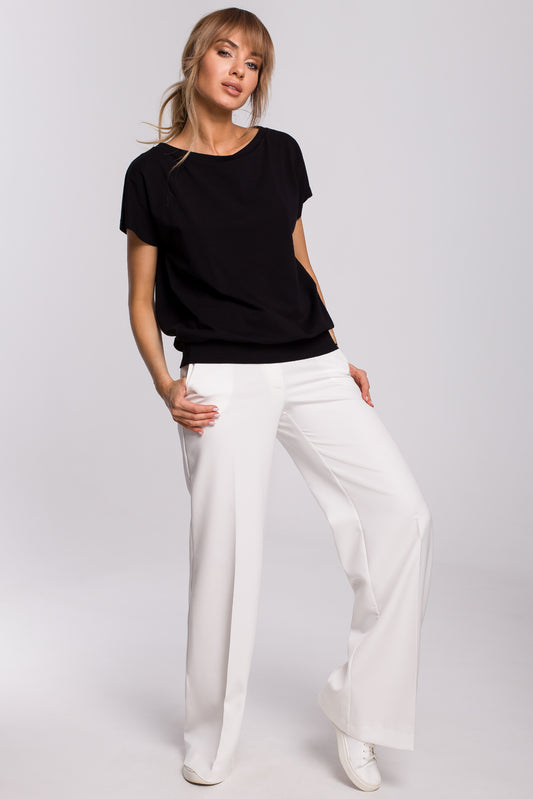 Cozy and Comfy Wrap Back Short Sleeved Top in Black
