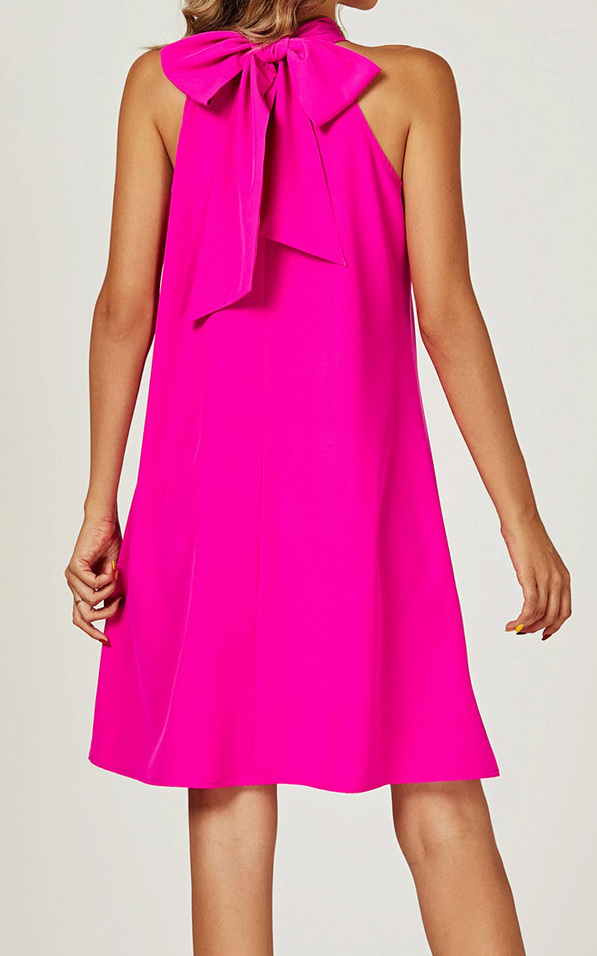 Halter Neck Tie Back Mini Dress In Fuchsia