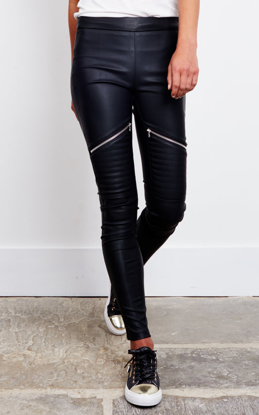 Black Zip Leather Leggings