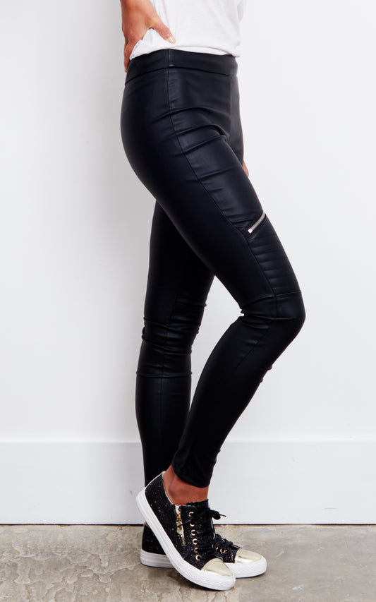 Black Zip Leather Leggings