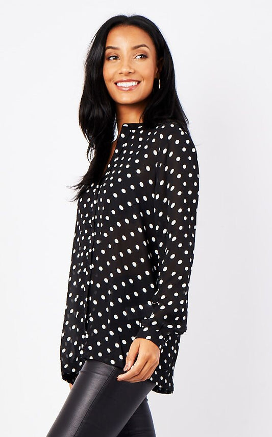 Bev Polka Dot Long Sleeve Blouse In Black