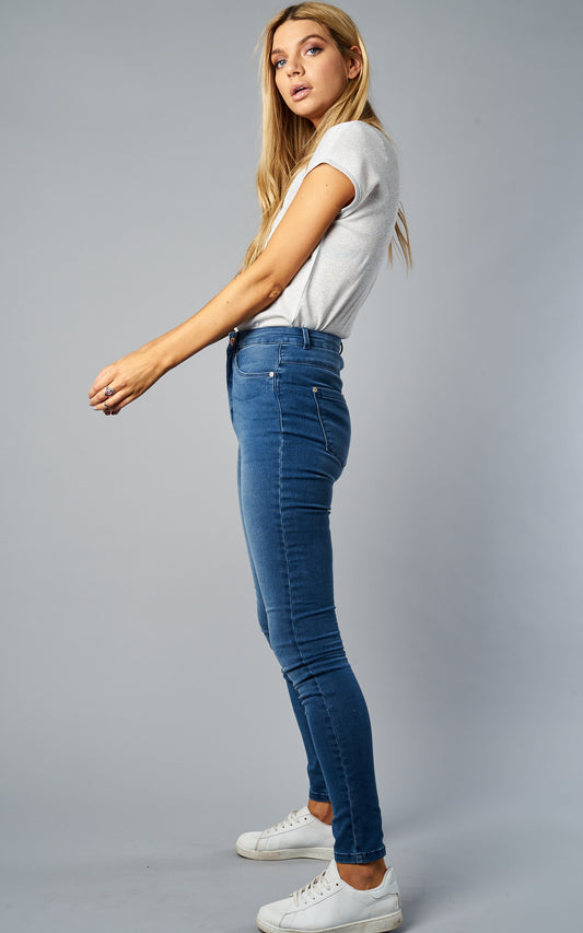 MEDIUM BLUE DENIM HIGH WAIST SKINNY JEANS