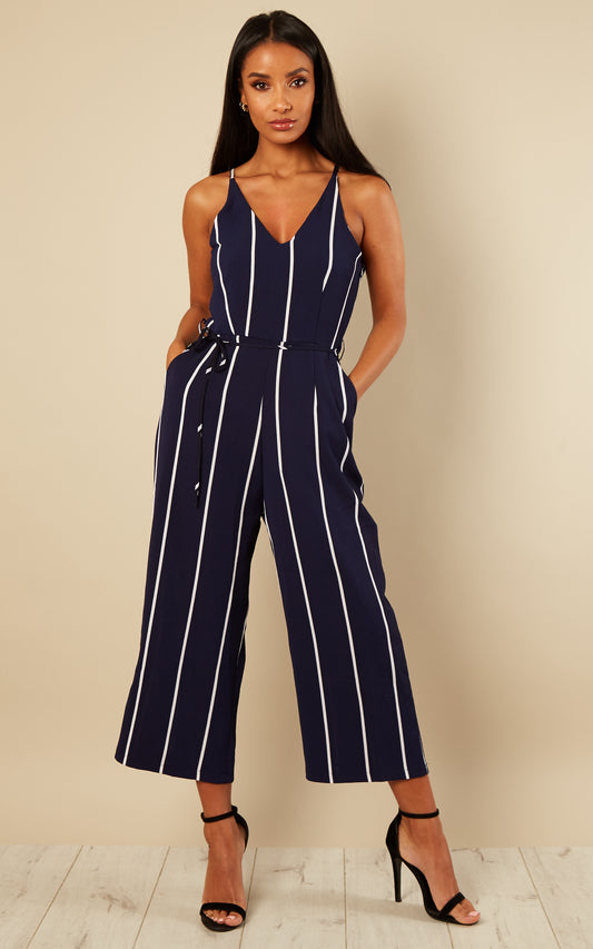 NAVY PRINTED CULOTTE JUMPSUIT