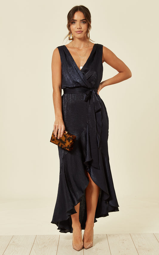 WRAP FRONT MAXI DRESS IN BLACK